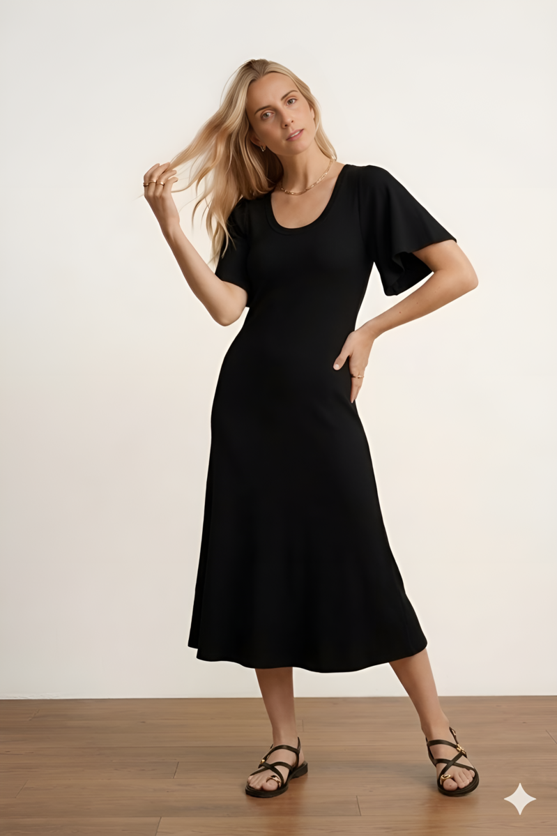 VESTIDO MIDI PUNTO CANALÉ COLOR NEGRO 2